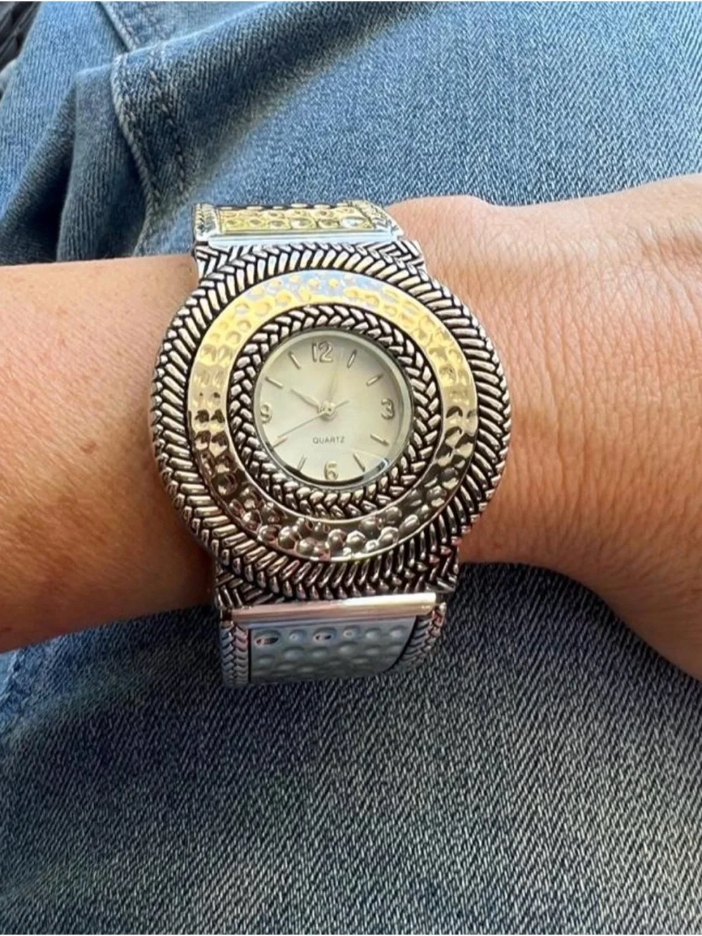 Women's Silver-Tone Hammered Fashion Watch Bracelet